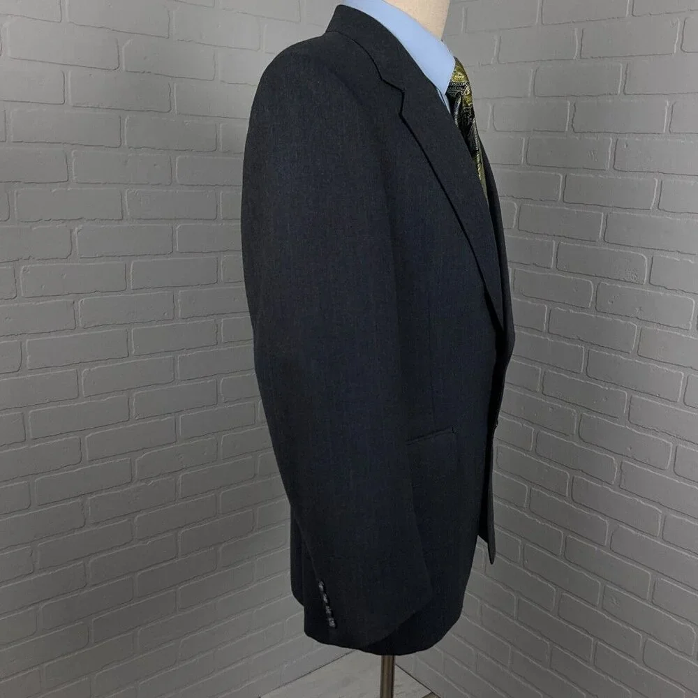 Evan Picone Blazer Men 42R Gray‎ Blue Stripe Classic Career Wool VTG USA 80s